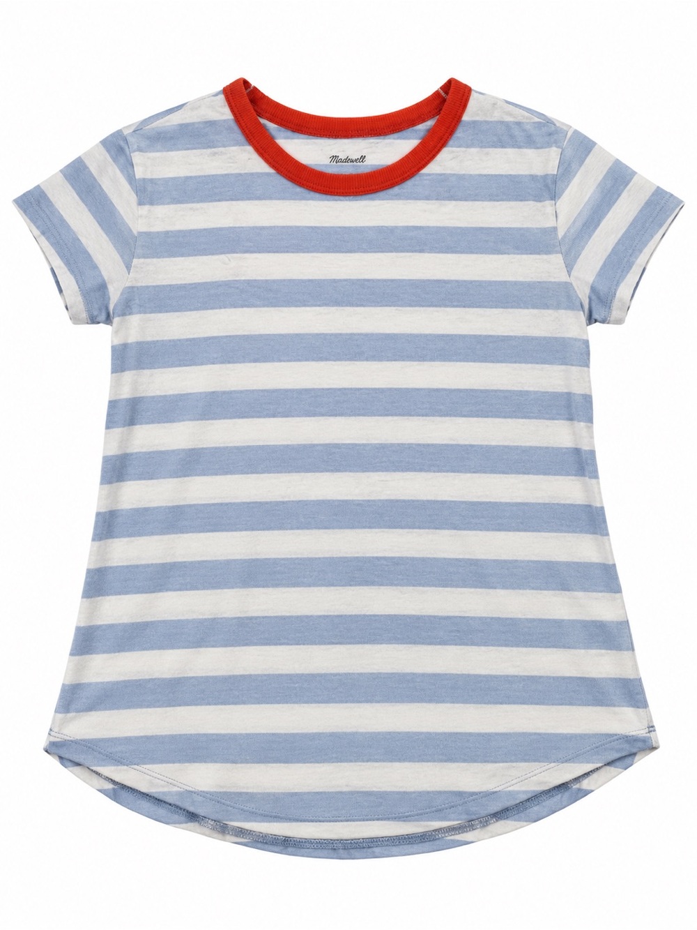 Madewell Blue & White Striped Tee with Orange Trim